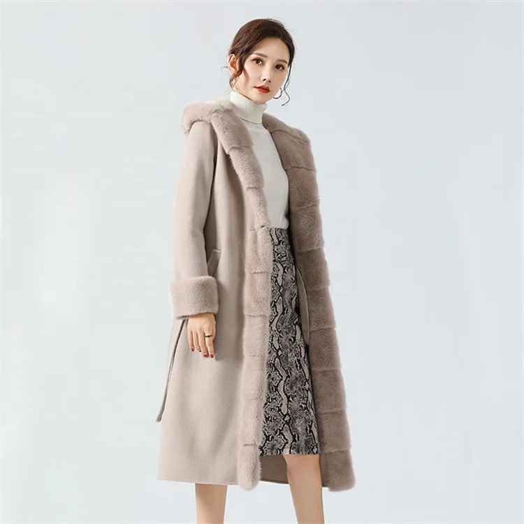 2021 New Real Hooded Wool Trench Coat Handmade Long Warm Wool Coat Women