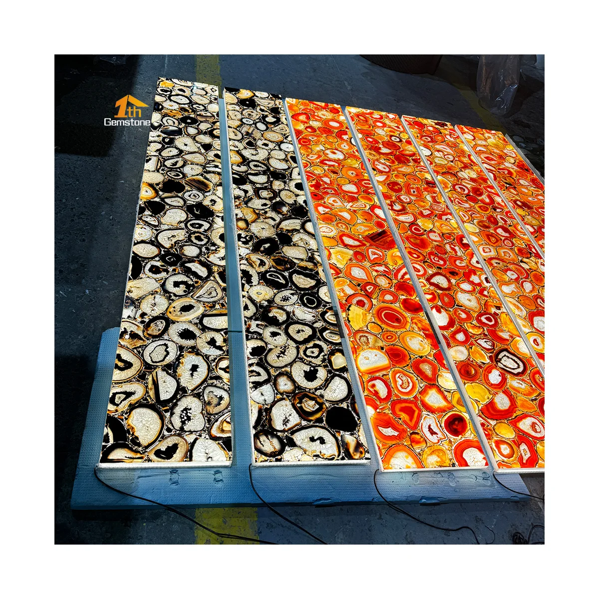 Natural Gemstone Product Backlit Pink Blue Agate Stone Decorative Wall Panel With Light