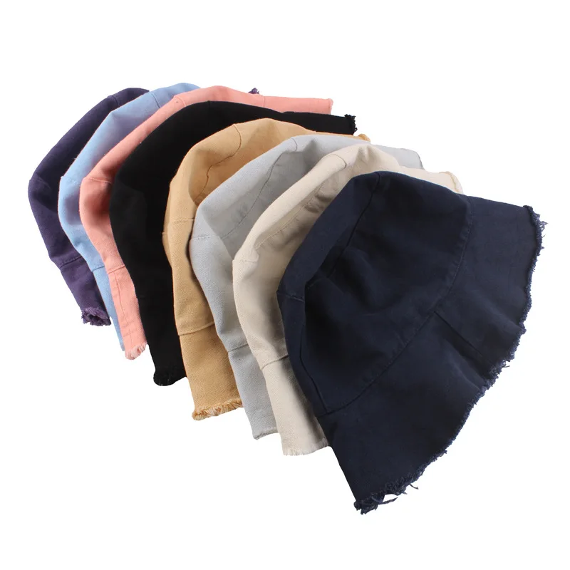 washed Cotton Bucket Hat fray edge Summer Travel Bucket Cap Beach Sun Hat Wholesale Bucket washed Hats