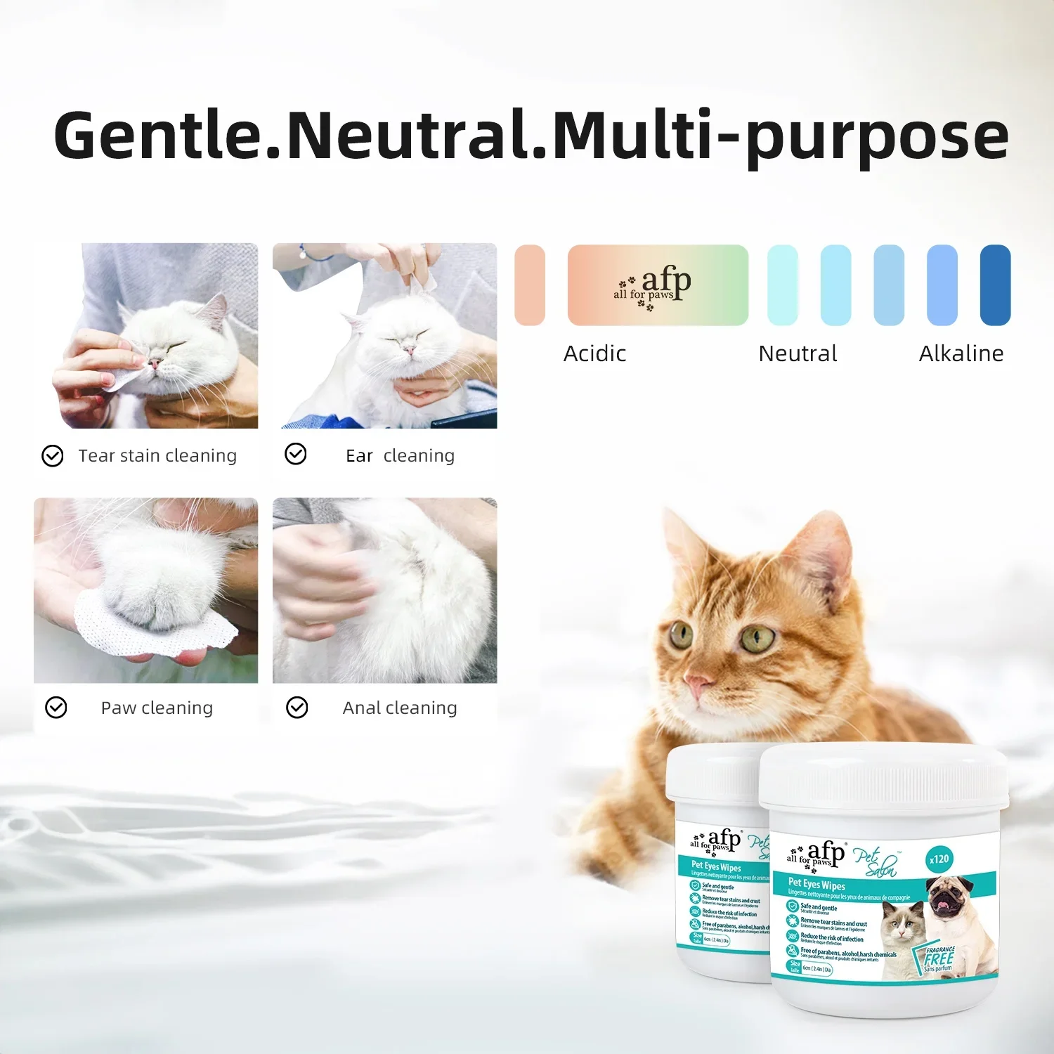 All For Paws Unscented Alcohol Free 120 Cts Pet Ear Wipes Alcohol-Free Pet Eye Wipes Pet Cleaning Wipes For Dog Cat Grooming
