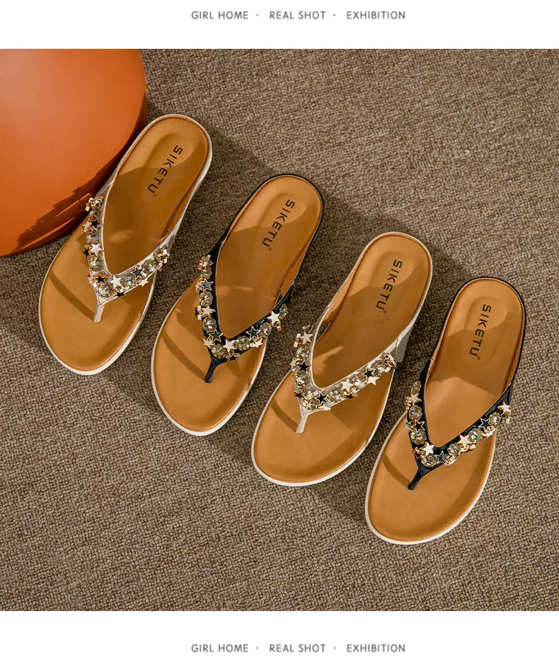 new bead flip flops slippers Beaded Rhinestone summer women shoes flat flip flops Bohemia style ladies sandals beach slippers