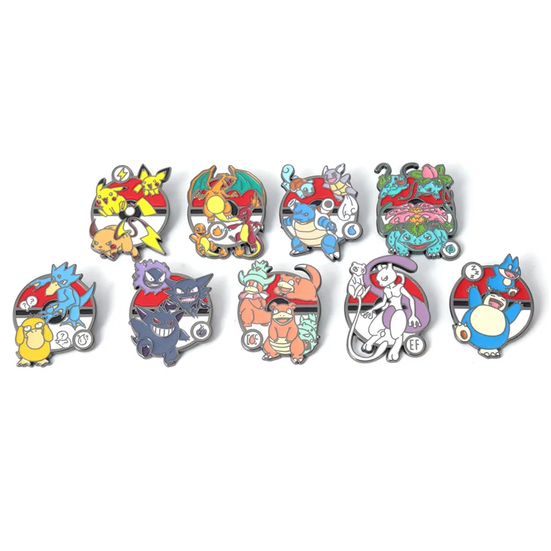 High Quality Metal Pins Cartoon Anime Cool Poke mon Pika Gengar Charmander Mewtwo Brooch Decoration Clothes Cap Badges Ornaments