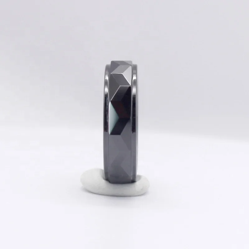 Hot Sale 6mm High Polished Faceted Wedding Band Crystal Ceramic Black Rings For Bank  MTR  Access Control System