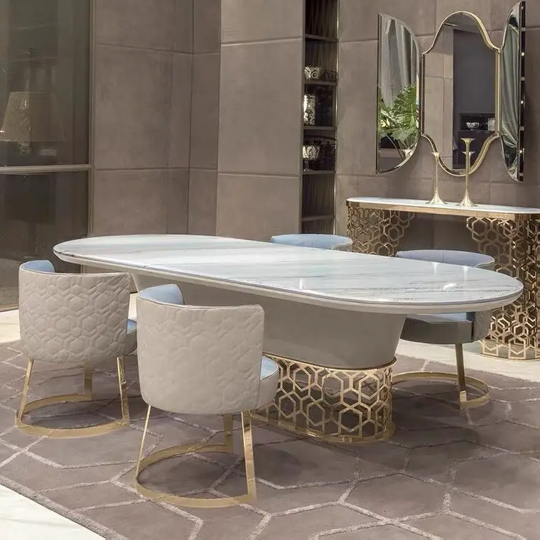Restaurant furniture customization Italian light luxury Oval table and chair set Modern marble dining table