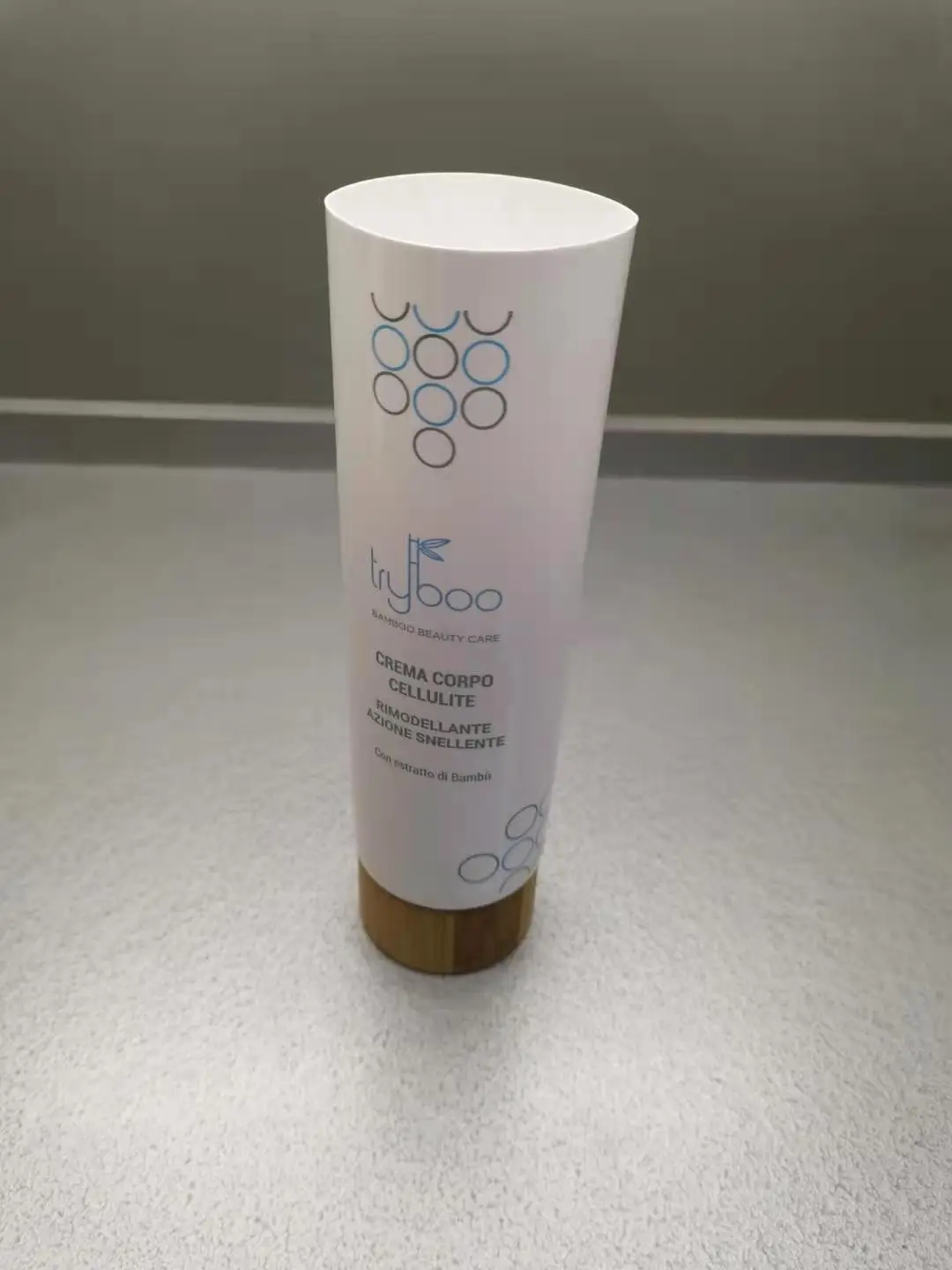 100ml 250ml white PE plastic cosmetic tube for cream with bamboo screw  lid eco friendly natural cosmetic packaging