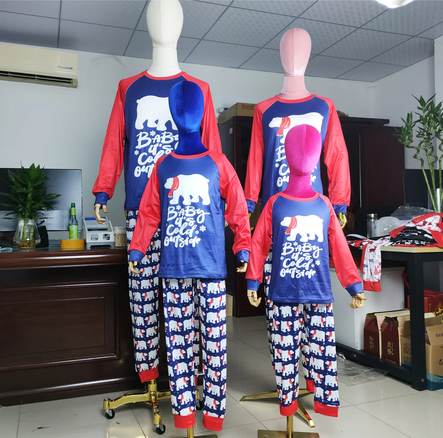 2021 Hot Sale Christmas Matching Bear Print Knitted Holiday Pajamas Family Christmas Pajamas Pajamas Set Pet Dog Clothes