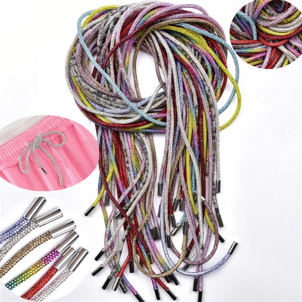 Popular Dense Diamond Tube Chain Fashion Round Rhinestone Shoelaces Diy Trouser Hoodie Glass Rope Drawstring Trims Clothing Belt