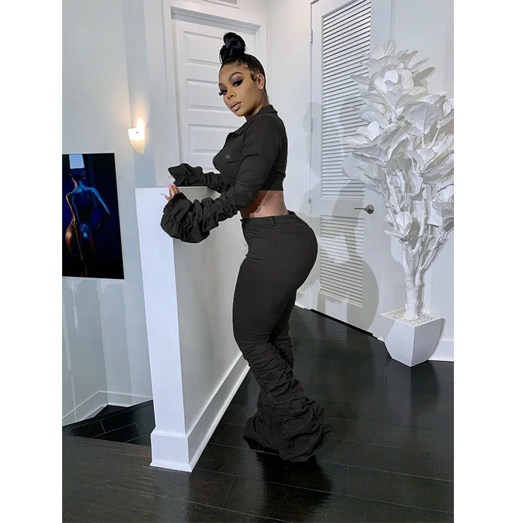 2020 Custom Wholesale New Fashion 2 Piece Womens Set Outfits Stacked Pants Two Piece Set Clothing