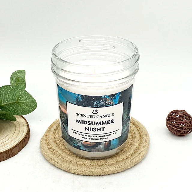 C03T Wholesale Transparent Clear Mason Jar Scented Candle Pravite Sticker Aroma Fragrance Wax with Metal Lid for Decor and Use