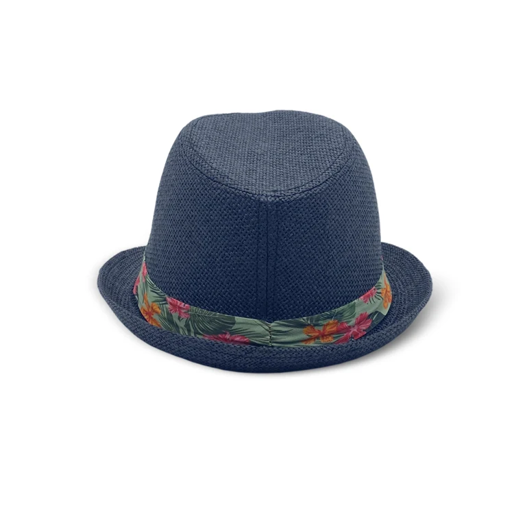 Straw Hat Supplier Floral Print Black Band Fedora Sun-proof Lifeguard Straw Hat