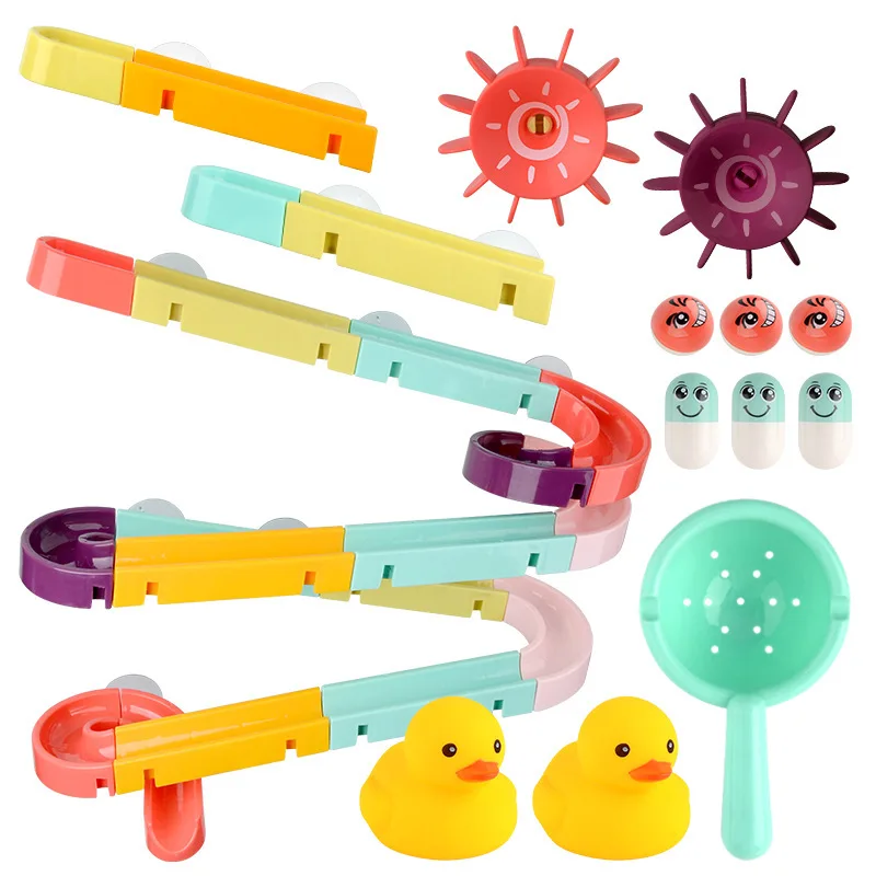 Bathroom Slide Baby Bathing Playing Water DIY Assemble Waterfall Bath Toys Wall Suction Cup Marble Race Tracks For Toddler