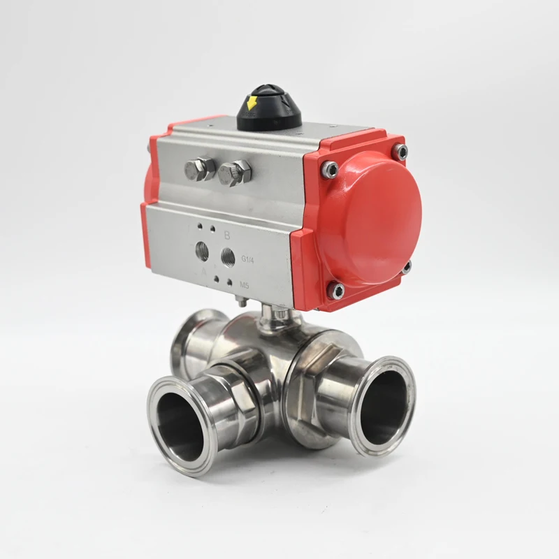 JTAIV Valve Suppliers 3 Way Quick-load Stainless Steel Food Grade Sanitary Tri-clamp Ball Valve Pneumatic Actuated Valve