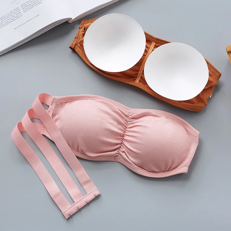 Off Shoulder Women Seamless Wireless Padded Camisoles Bandeau Top Invisible Strapless Cropped Chest Wrap