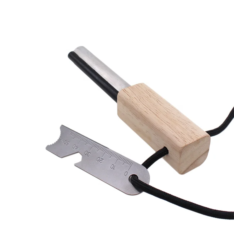 Best Emergency Waterproof Survival Fire Starter Magnesium Ferro Rod Combo with Wood Handle