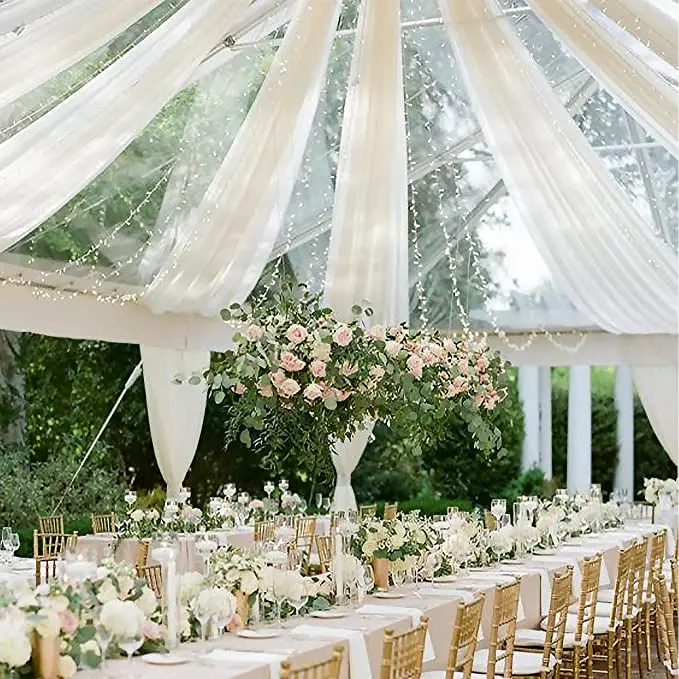 5ftx10ft White Ceiling Drapes Arch Draping Fabric Chiffon Party Ceremony Stage Decoration Wedding Backdrop Curtains