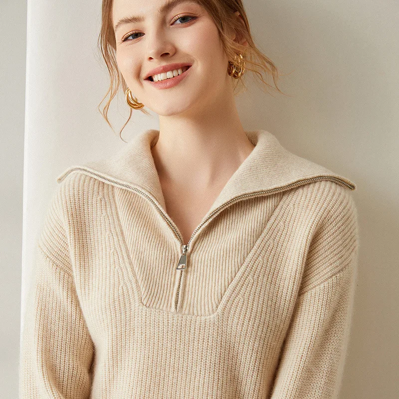 2023 New Design Designer Cashmere 100 % Women Solid Color Oversized Pullover Knitted Clothing Sweater