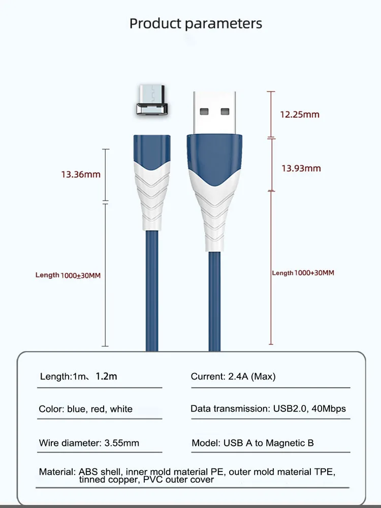 Small card straight head 360 degree magnetic suction wire magnetic charging cable USB, magnetic nylon woven high-speed charger