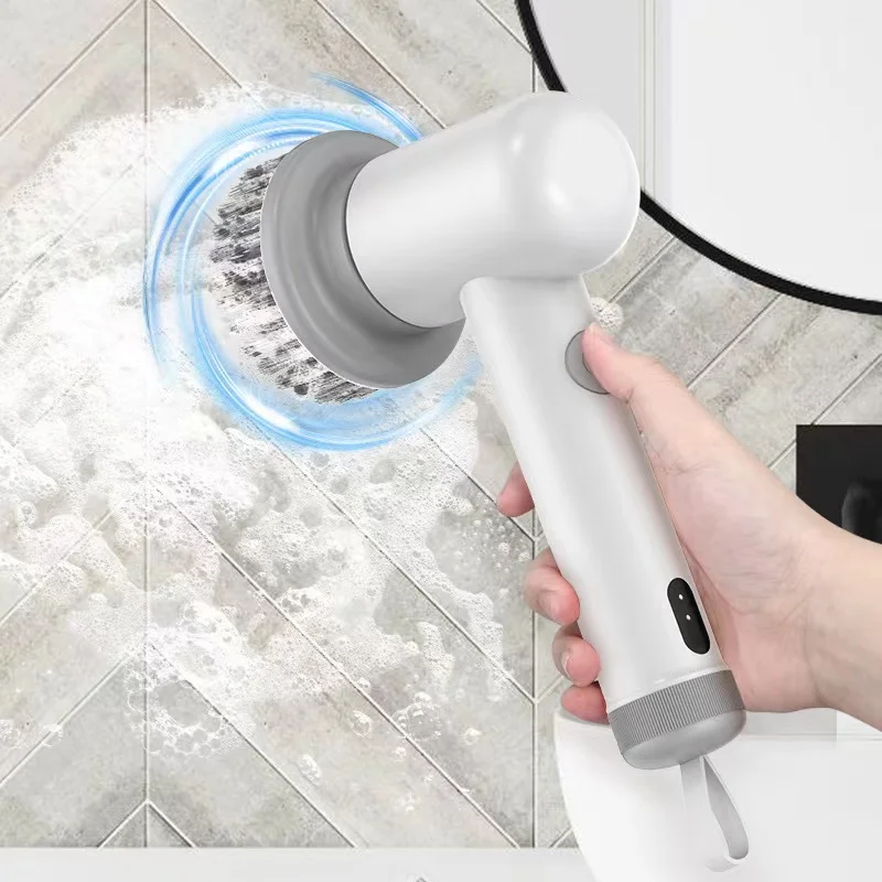 IPX6 level waterproof cordless electric brush wireless spin scrubber with battery indicator and replaceable heads
