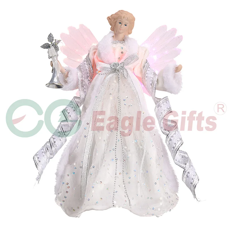 EAGLEGIFTS Custom Christmas Tree Topper Angel Nordic Design Modern Fancy Luxury Red Golden Christmas Tree Topper with Led Light