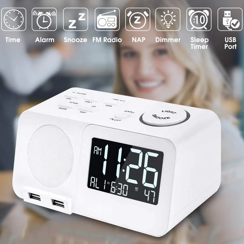 Горячая Распродажа 2020, цифровое многофункциональное FM-радио, USB, перезаряжаемое, светодиодный дисплей, настольное радио, будильник, часы