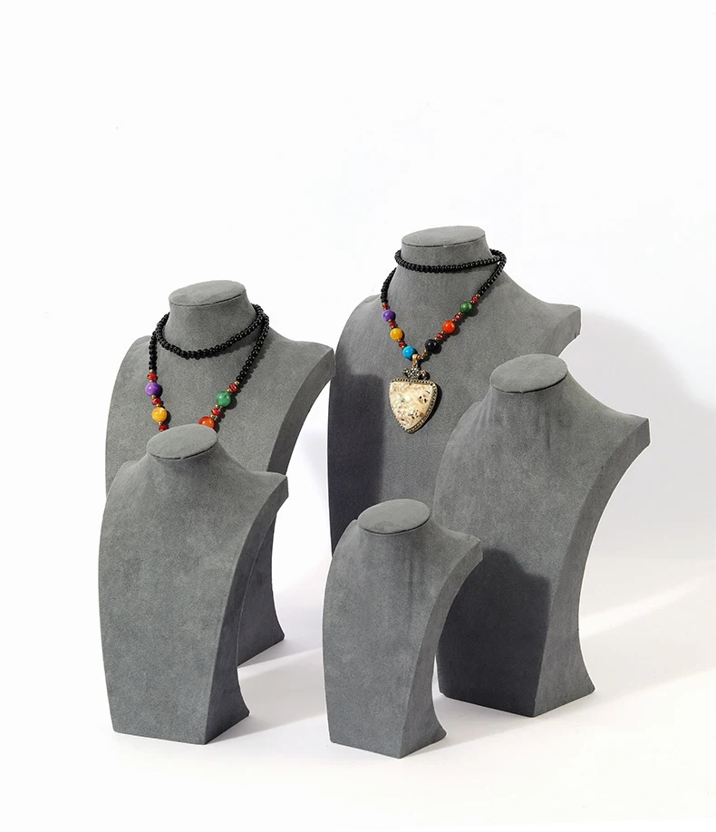 Wholesale Pendant Holder Mannequins Bust Torso Jewellery Display Set Dark Gray Beige Velvet Gray Color Jewelry Necklace Display