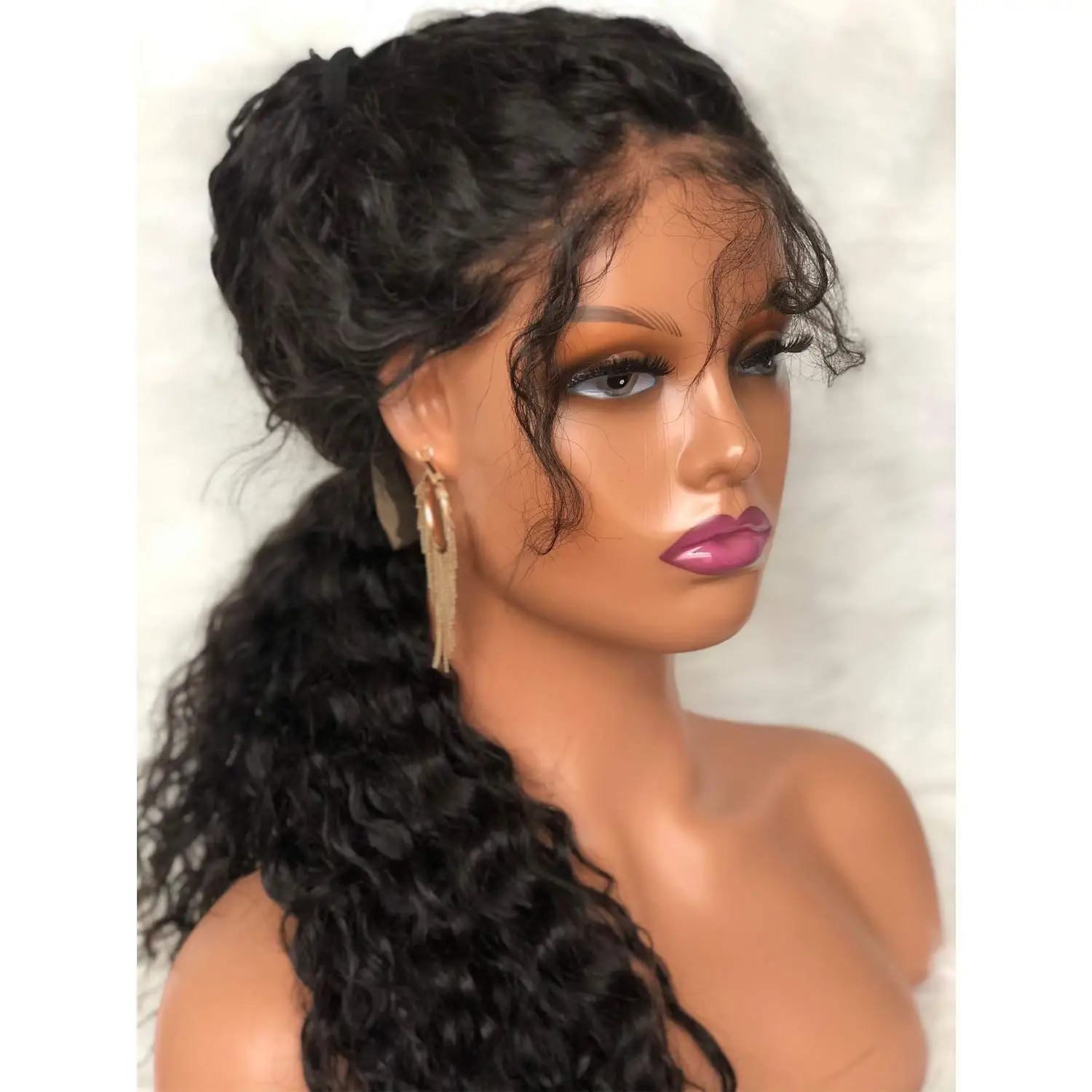 Light Brown  Mannequin Head Black Female Mannequin Manikin Head Bust for Wig Display with Earring Hole