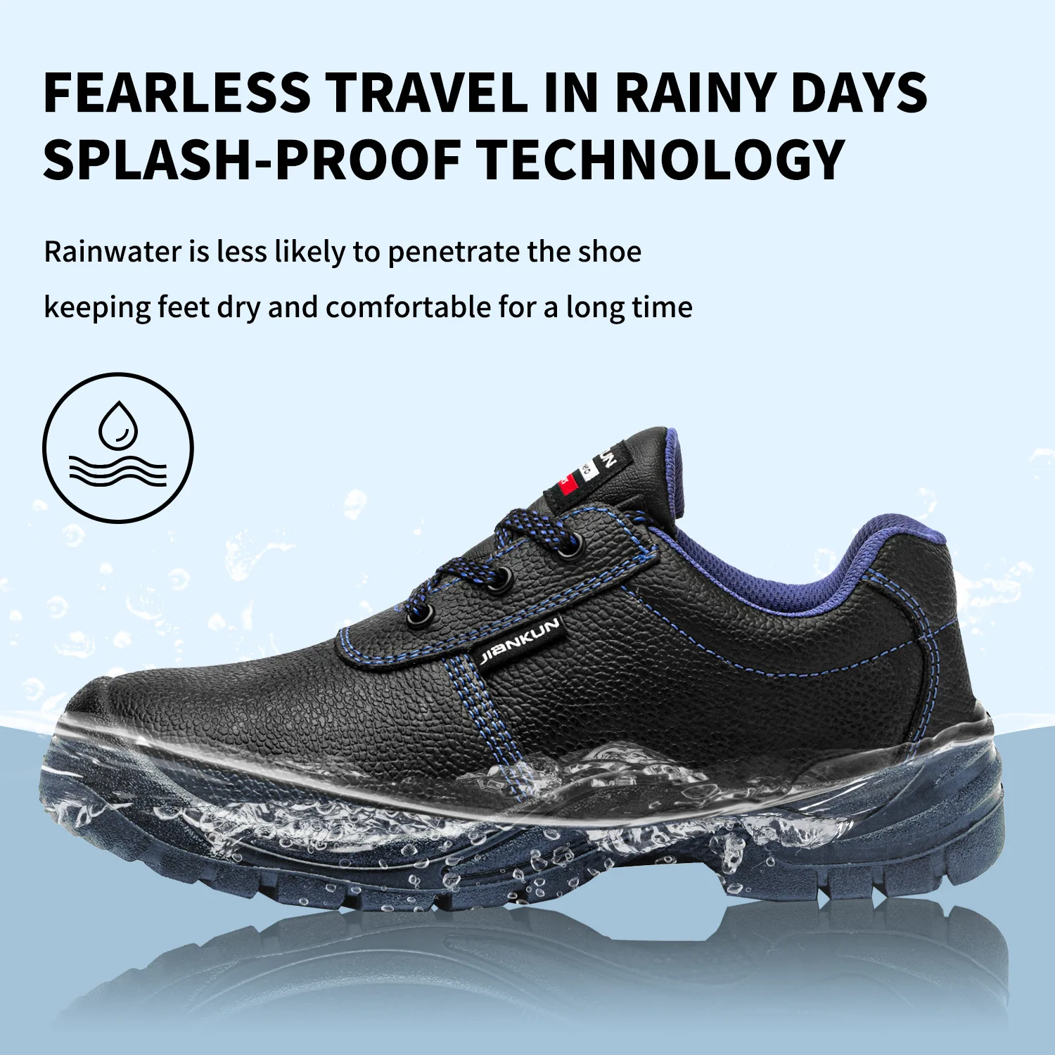 JIANKUN Industrial anti slip safety shoes for men    leather stainless steel toe rings Anti-Impact Protective Safety Feature