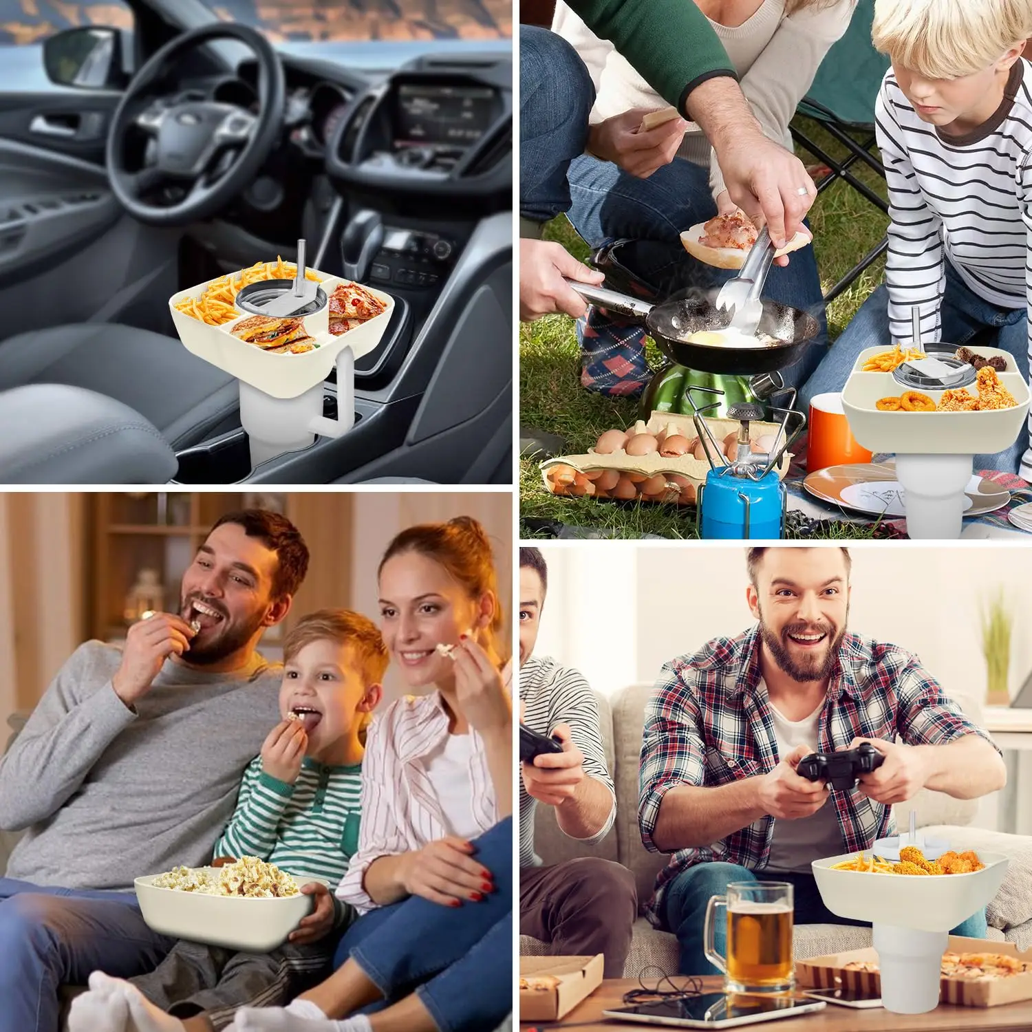 Снэк-чашка контейнер для еды 4 отделения многоразовые силиконовые кольца закусок 40 унций аксессуары