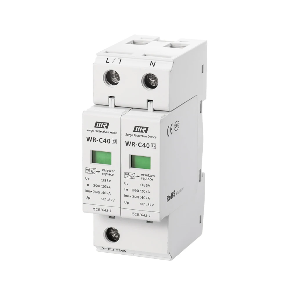 AC SPD 2P Lightning Protective Single Phase Arrester Device 275V 10KA 20KA 40KA 30KA 60KA Surge Protection Device