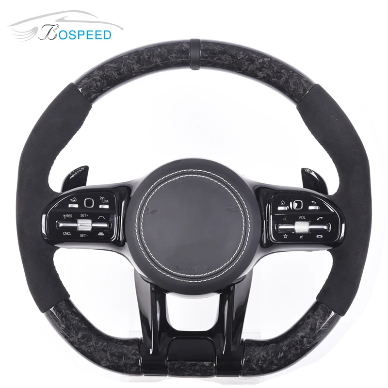 
Forged Carbon Fiber Steering Wheel for Mercedes Benz AMG with Black Suede Leather for C E Class GLA GLE W205 