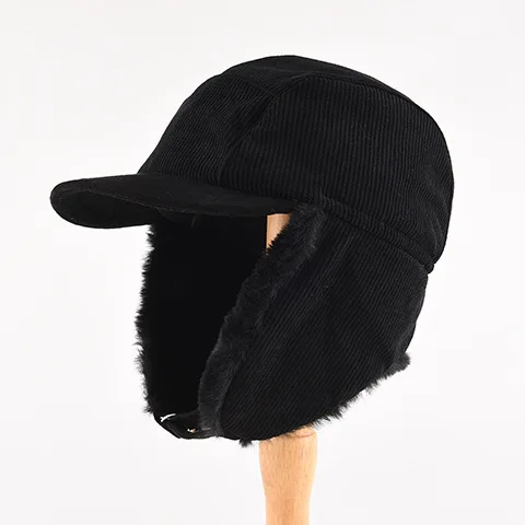 Wholesale Solid Color Style Warm Leifeng Hat Earmuff Winter Windproof Cycling Bucket Hat Corduroy Fabric Warm Hat
