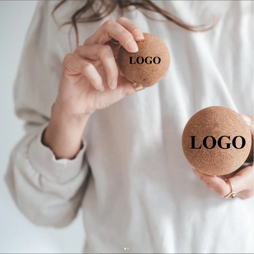 Eco-Friendly Customized Logo Available Fitness Yoga Ball Cork Massage Wooden Yoga Cork Massage Ball