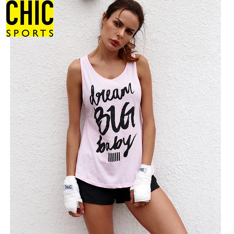 
Latest Women Letter Printed Workout Gym Fitness Wear Cut Out Back Sports Tank Top Yoga Vest 