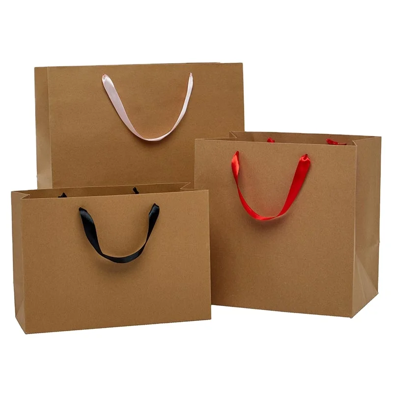 Custom logo Printed Disposable brown Kraft paper bag Food take out Shopping Gift paper bags With Handle