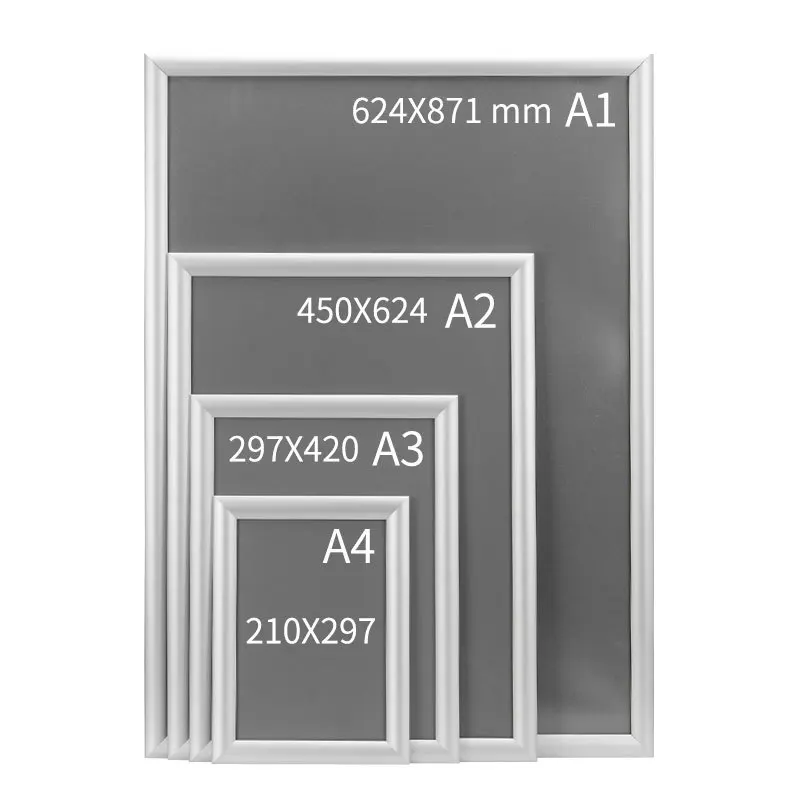 America Wholesale Various Size A0/a1/a2/a3/a4/a5/Wall Mounted Front open aluminum Poster frame for advertising