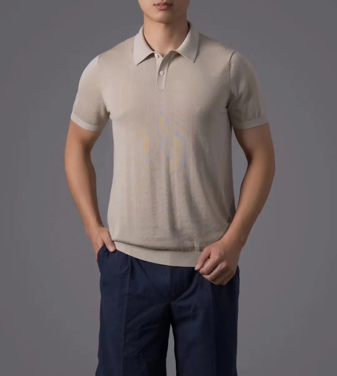 Custom Silk/cashmere Luxury Men knitting Summer polo shirt