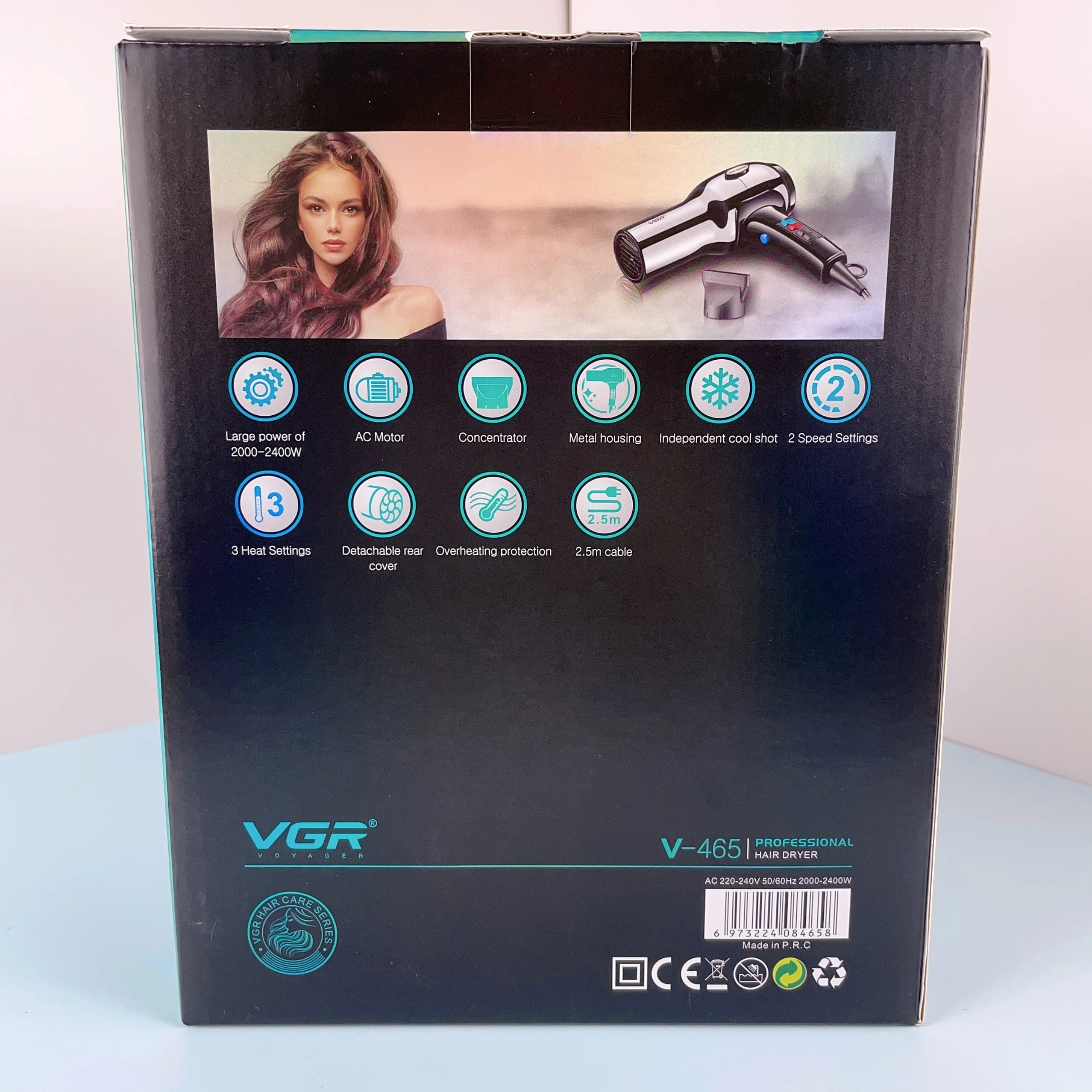 Vgr V-465 2000-2400 Вт профессиональный двигатель переменного тока Фен для волос салон фен с концентратором