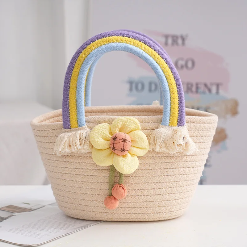 Wholesale cute cotton rope bags woven baby baskets, cotton rope rainbow baskets