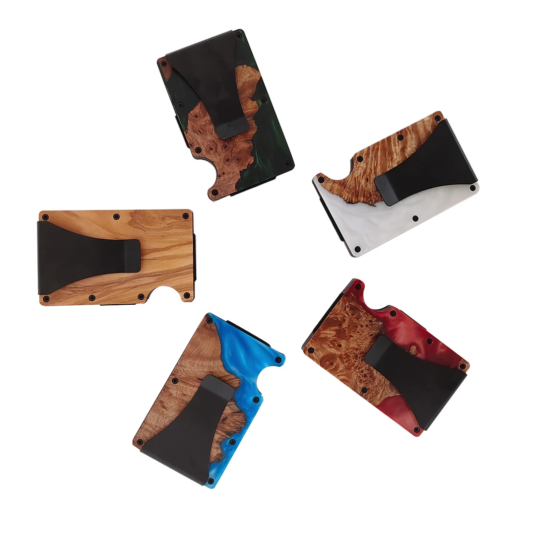 Slim Wood-Resin Wallet with Money Clip - RFID Blocking Modern Credit Card ID Holder