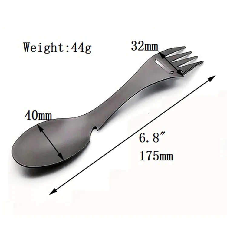 Titanium Coating Stainless Steel Metal Multi Function Camping Utensils Camping Spork With Bottle Opener