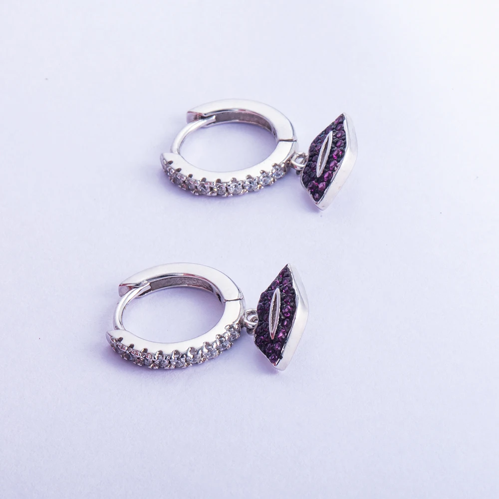  fancy sterling silver 925 big lip dangle rhinestones hoops