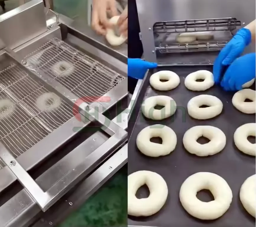 Stainless Steel Commercial Boiler Bagel Boiling Rolling Machine Donut Dough Molding Shaping Bagel Forming Machine Conveyor Belt