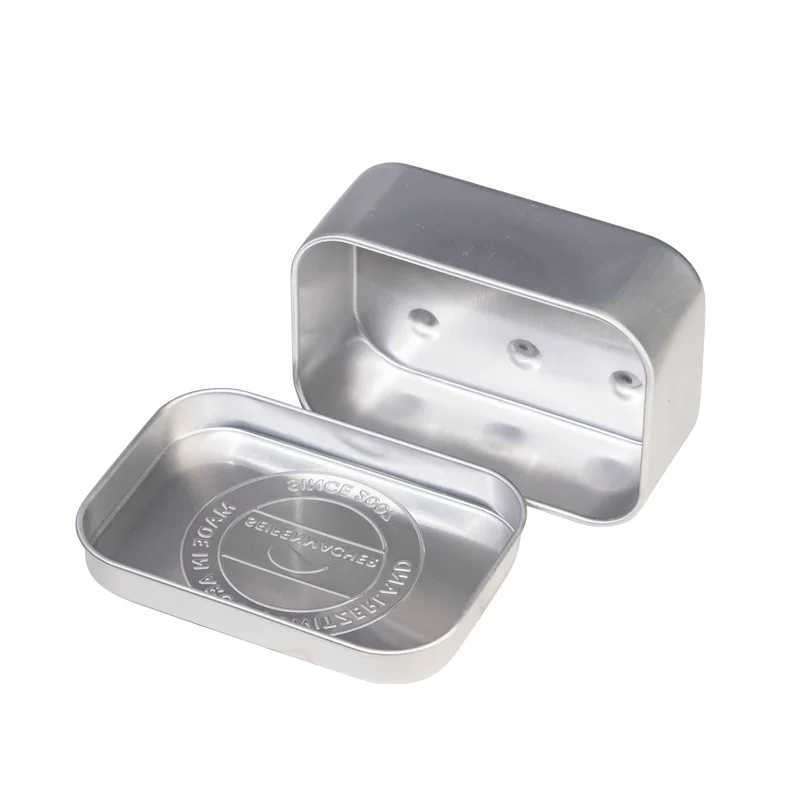 OEM & ODM Silver Rectangle Tin Aluminium Soap Box With Drainer Soap Aluminum Tin Containers Box Soap Metal Box