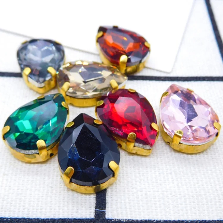 
Wholesale Fashion Glass Rhinestones Teardrop Sew On Crystal Stones Sliver-plated Claw 