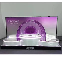 Professional Shop Make Up Display Racks Cosmetics Counter LED Acrylic Skincare Products Display Stands