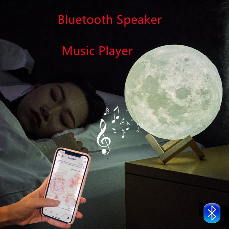 Factory Wireless Touch 3D Moon Lamp LED Night Light Remote Control BT MP3 Music Player