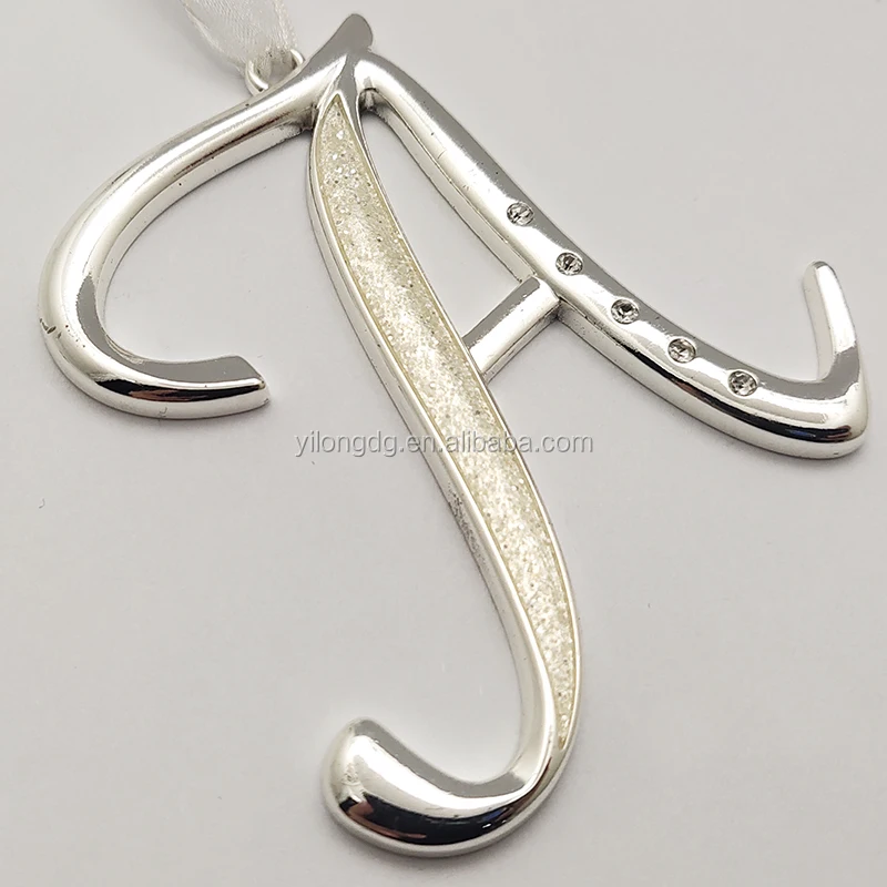 
Novelty silver metal decorative monogram with glitter and epoxy Christmas ornament 
