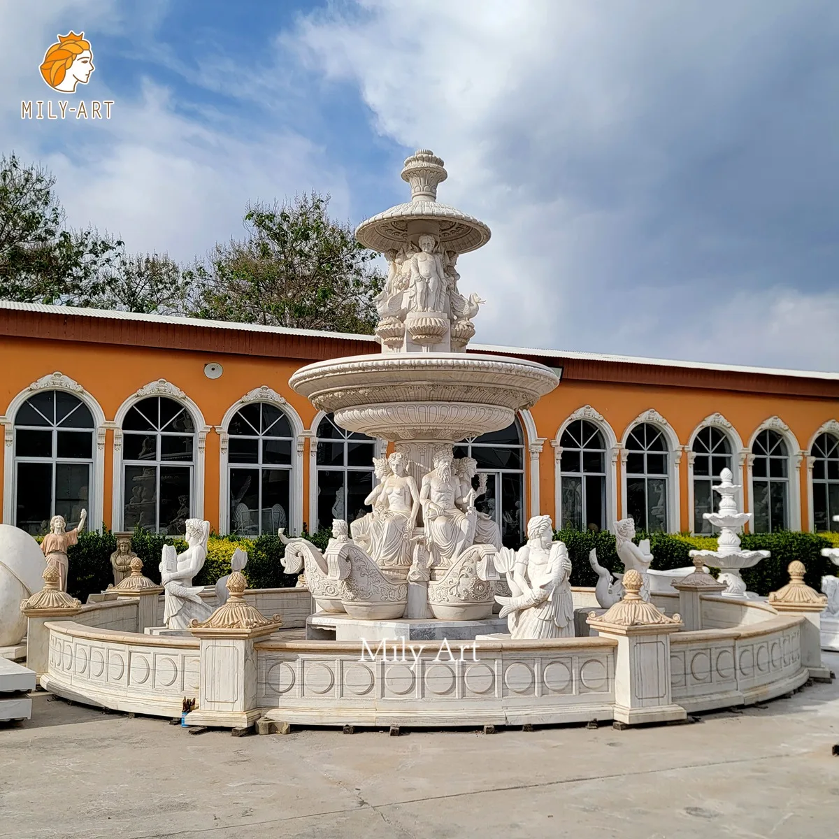 Outdoor Garden Decoration Hand Carved Marble Greek Figure Water Fountain