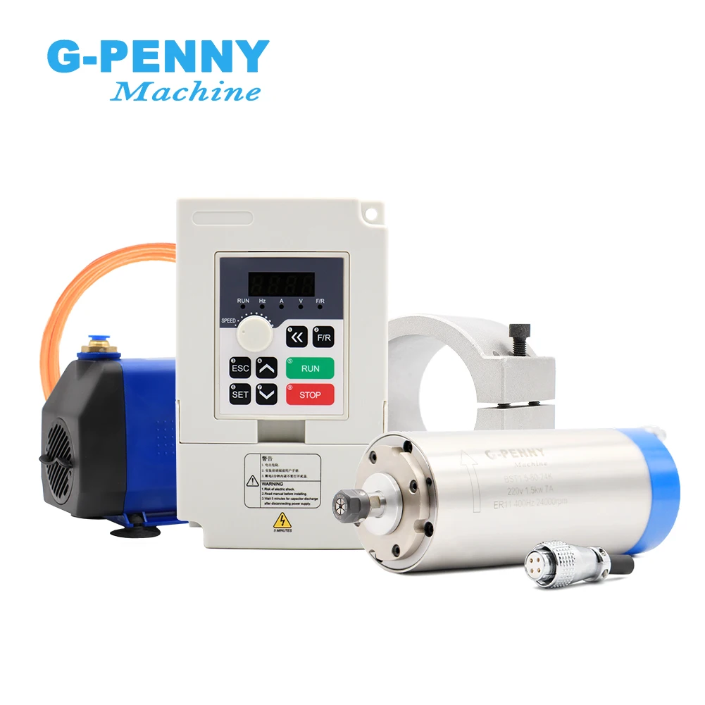Gpenny 1.5KW ER11 220V/380V Water cooled spindle 1.5KW QL Inverter 80mm Bracket 75W Water pump