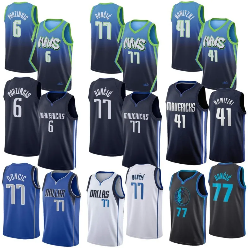 Dallas Lone Ranger Mavericks 77 Doncic 6# Porzingis 41# Basketball stitched jersey Clothing Wholesale